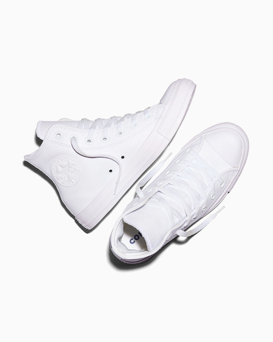 Leather High Top Sneaker - Black - White Monochrome
