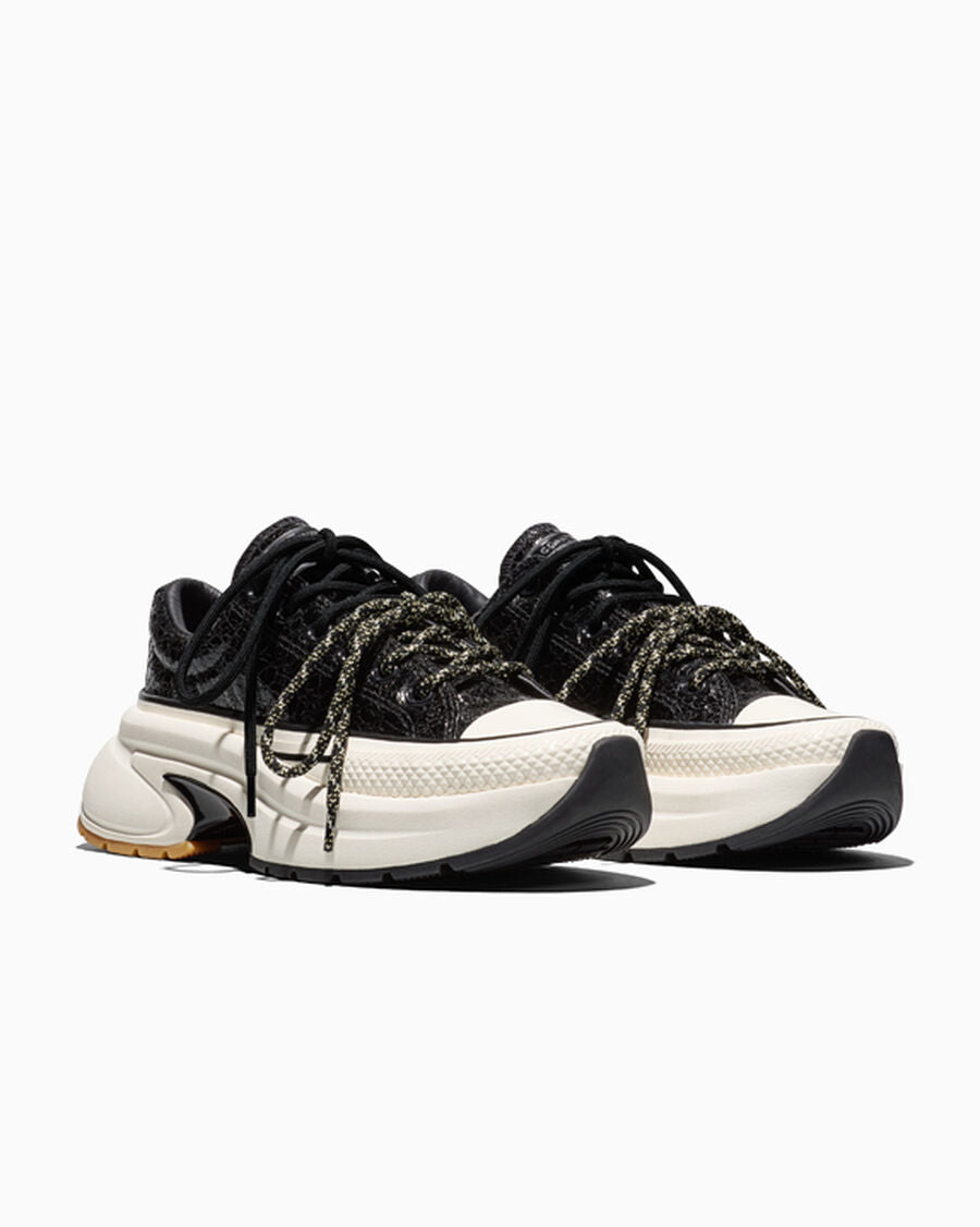 Crinkle Patent Platform Low Top Sneaker - Black/Egret/Light Gum Honey