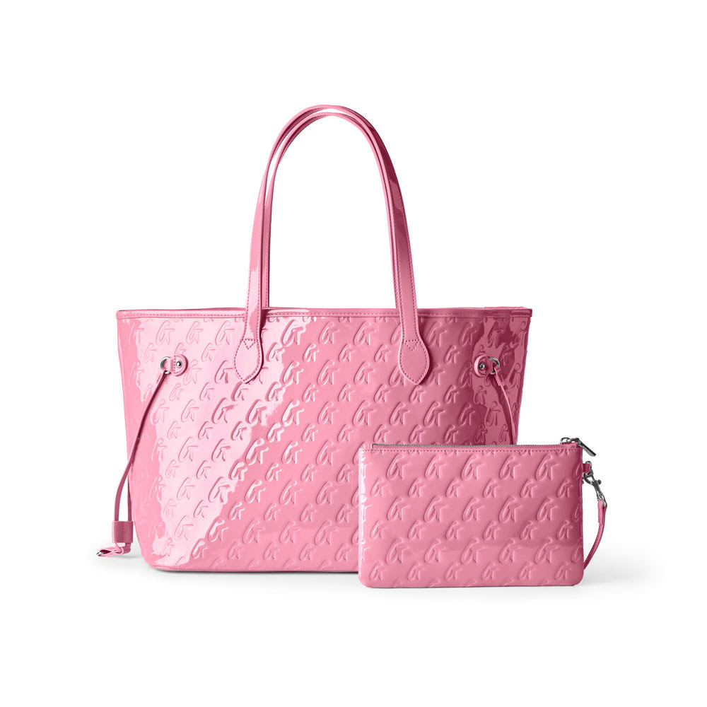 Vegan Leather Laptop Tote With Wristlet - Light Pink