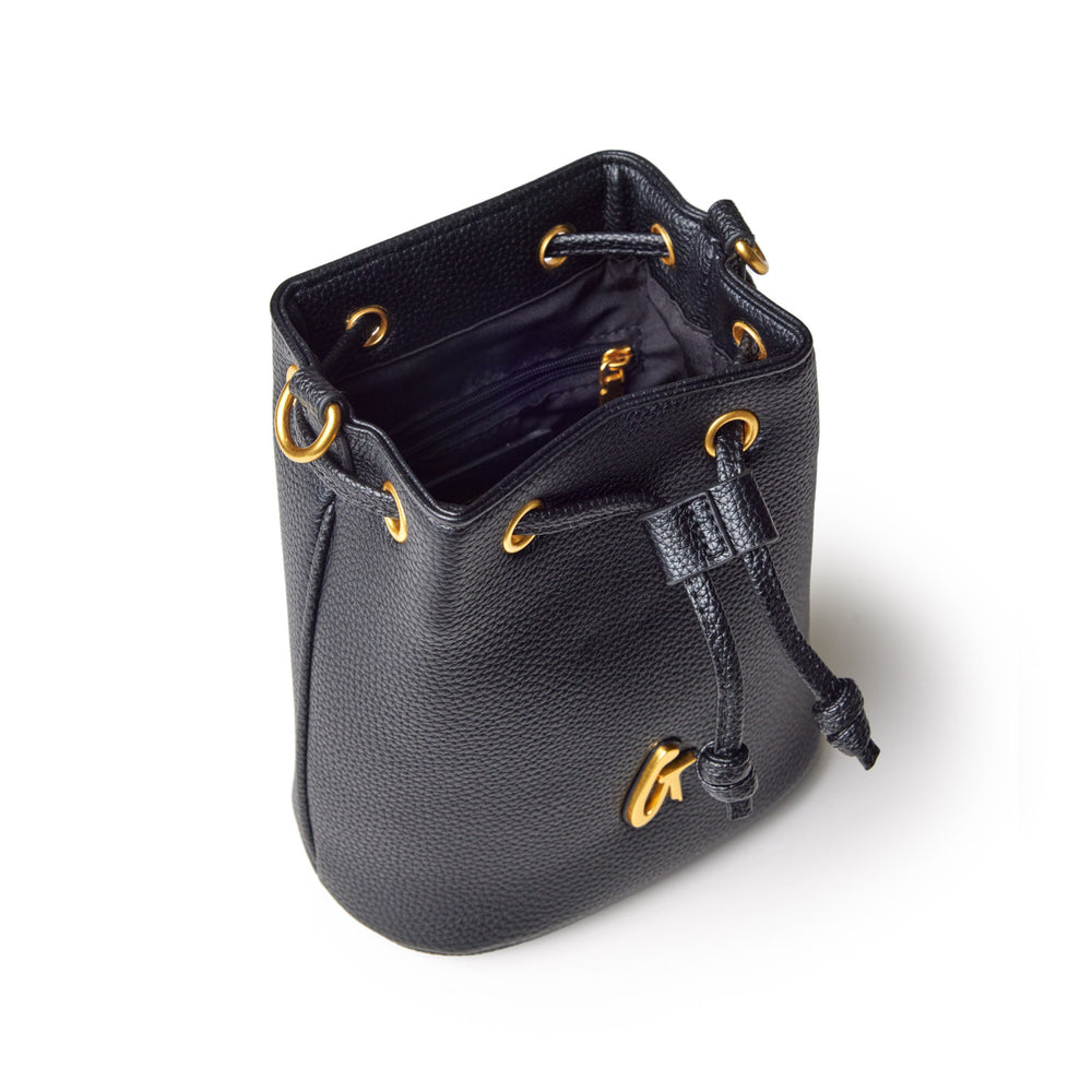 Mini Vegan Leather Bucket Bag - Black