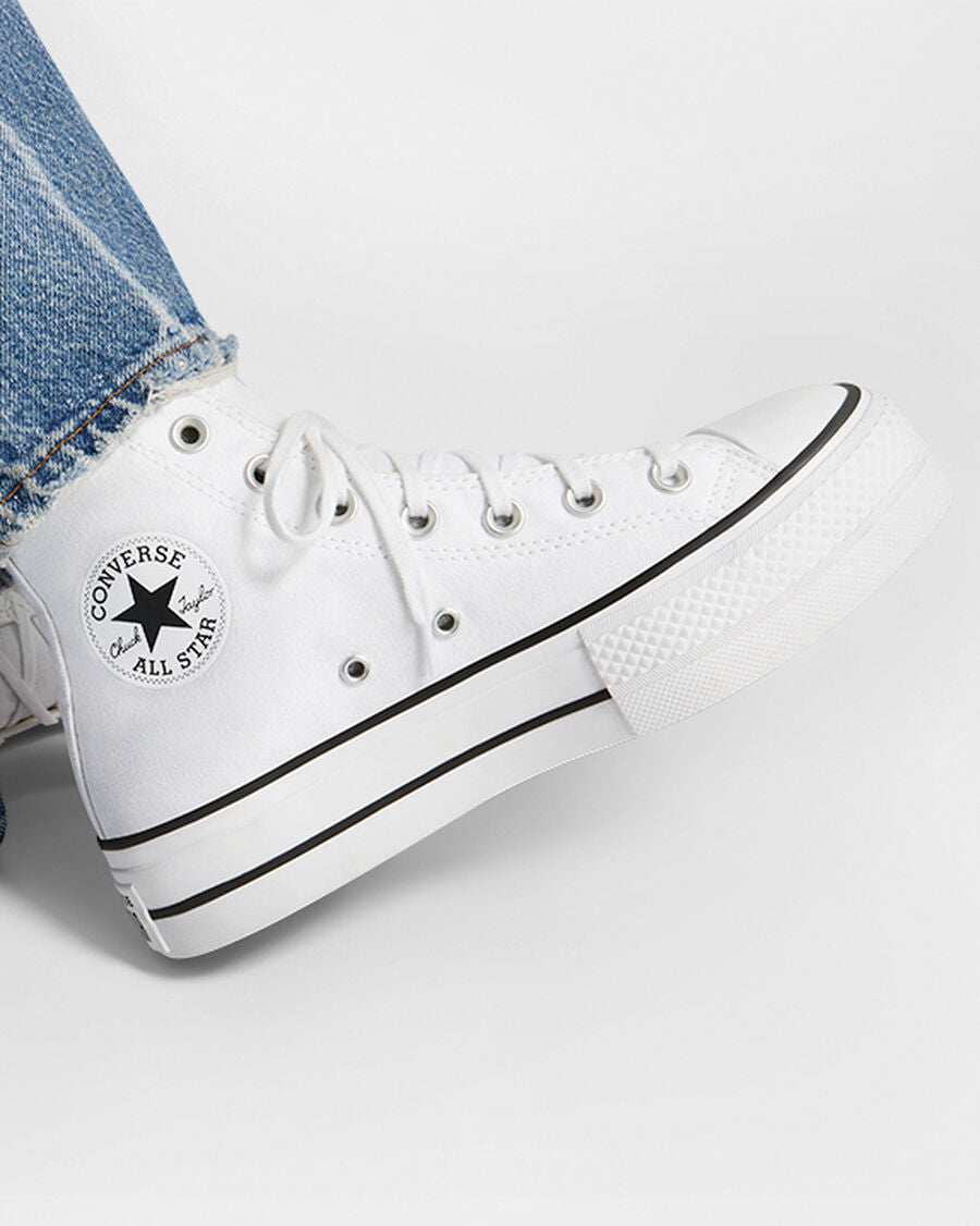 Canvas Platform High-Top Sneaker - White/Black/White
