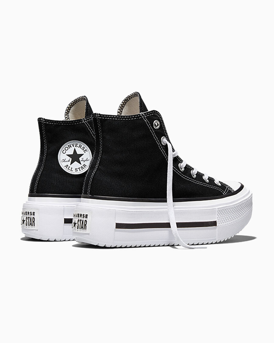 Double-Stack Canvas Platform High Top Sneaker - Black/White/Black