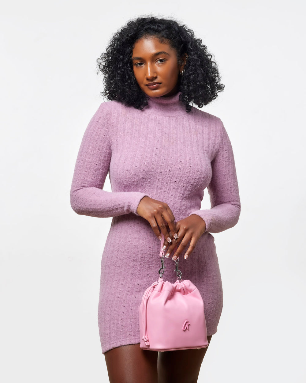 Mini Vegan Leather Bucket Bag - Soft Pink