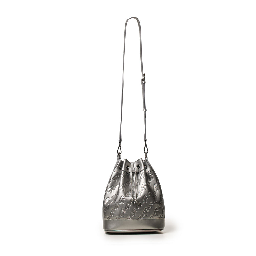 Medium Vegan Leather Bucket Bag - Platinum