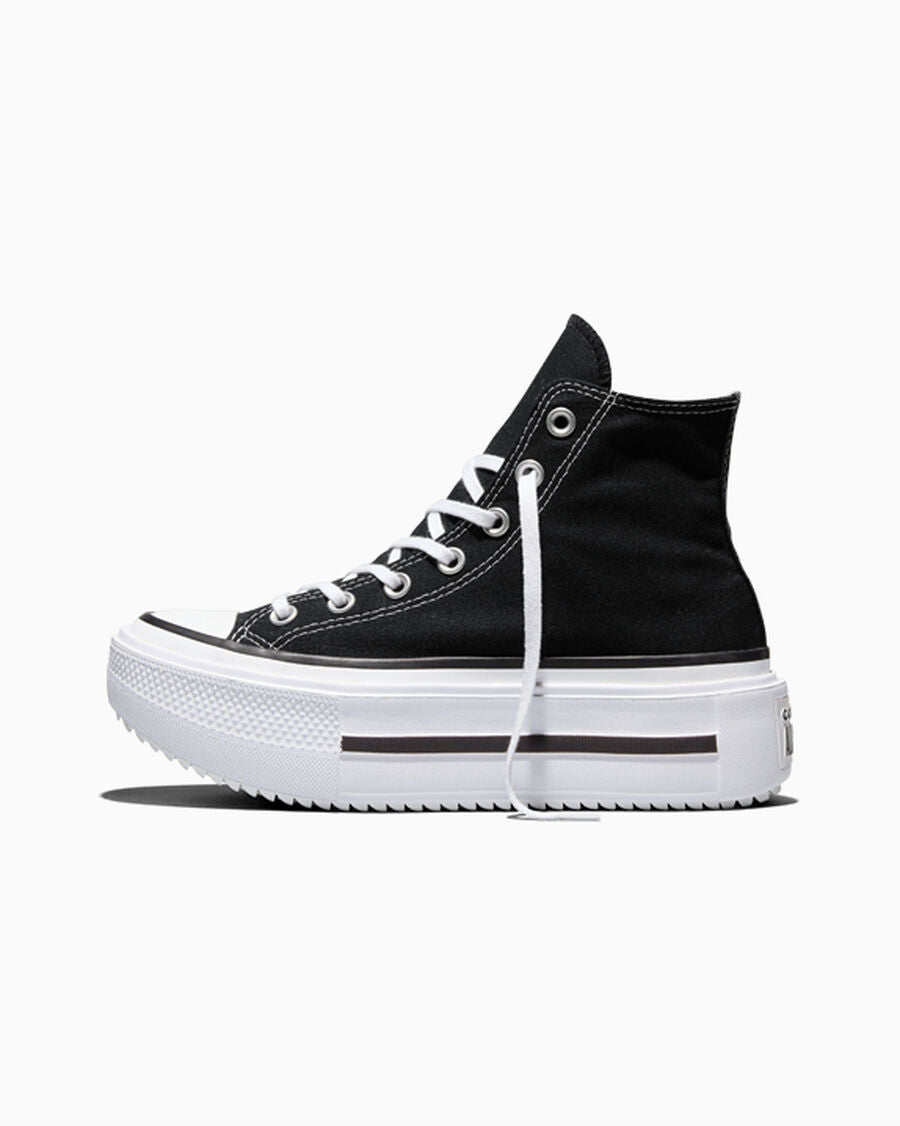 Double-Stack Canvas Platform High Top Sneaker - Black/White/Black