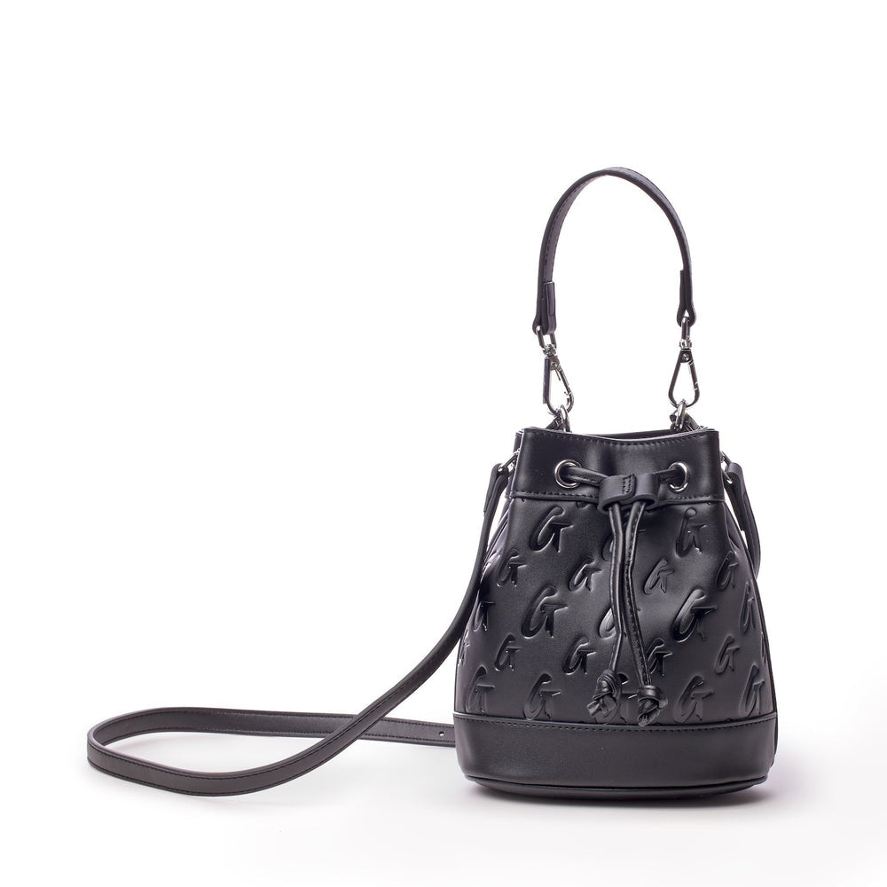 Mini Vegan Leather Bucket Bag - Black