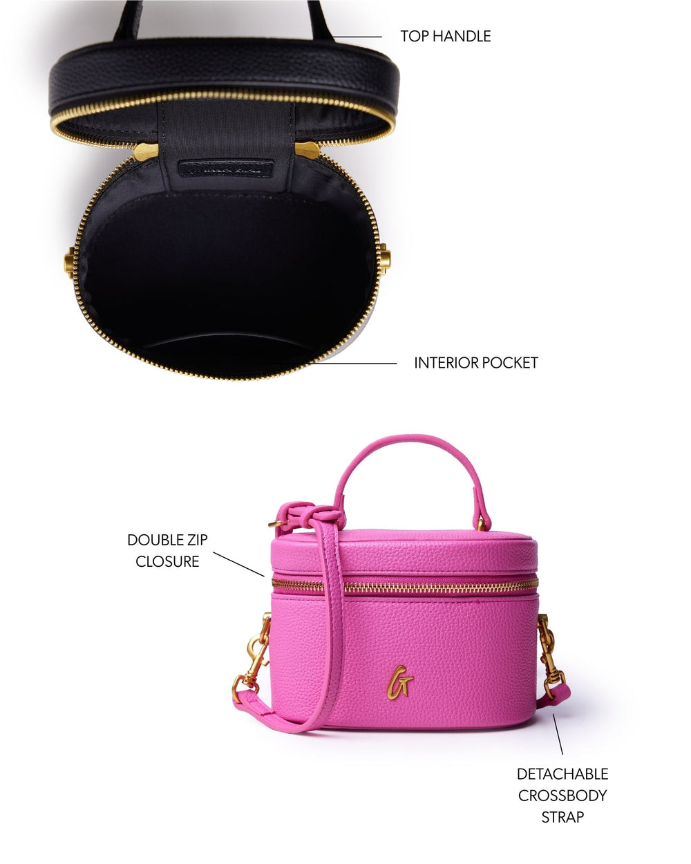 Mini Textured Vegan Leather Vanity Bag - Hot Pink