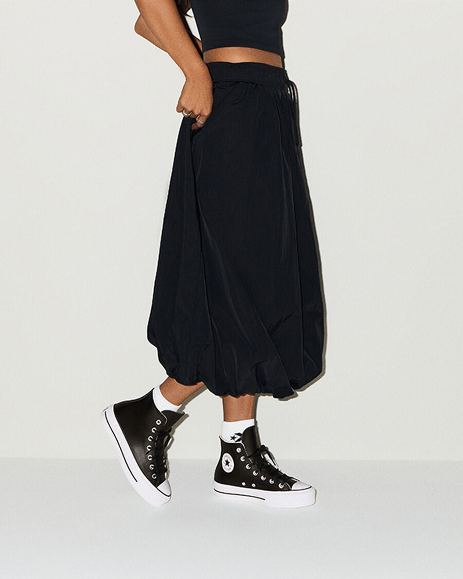 Leather Platform High Top Sneaker - Black - Black/Black/White