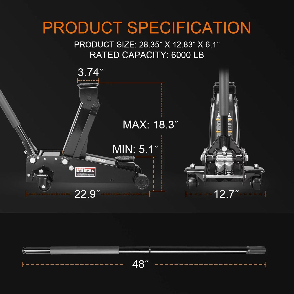 Torin 3 Ton Hydraulic Steel Floor Jack With Dual Pump - W8303-B