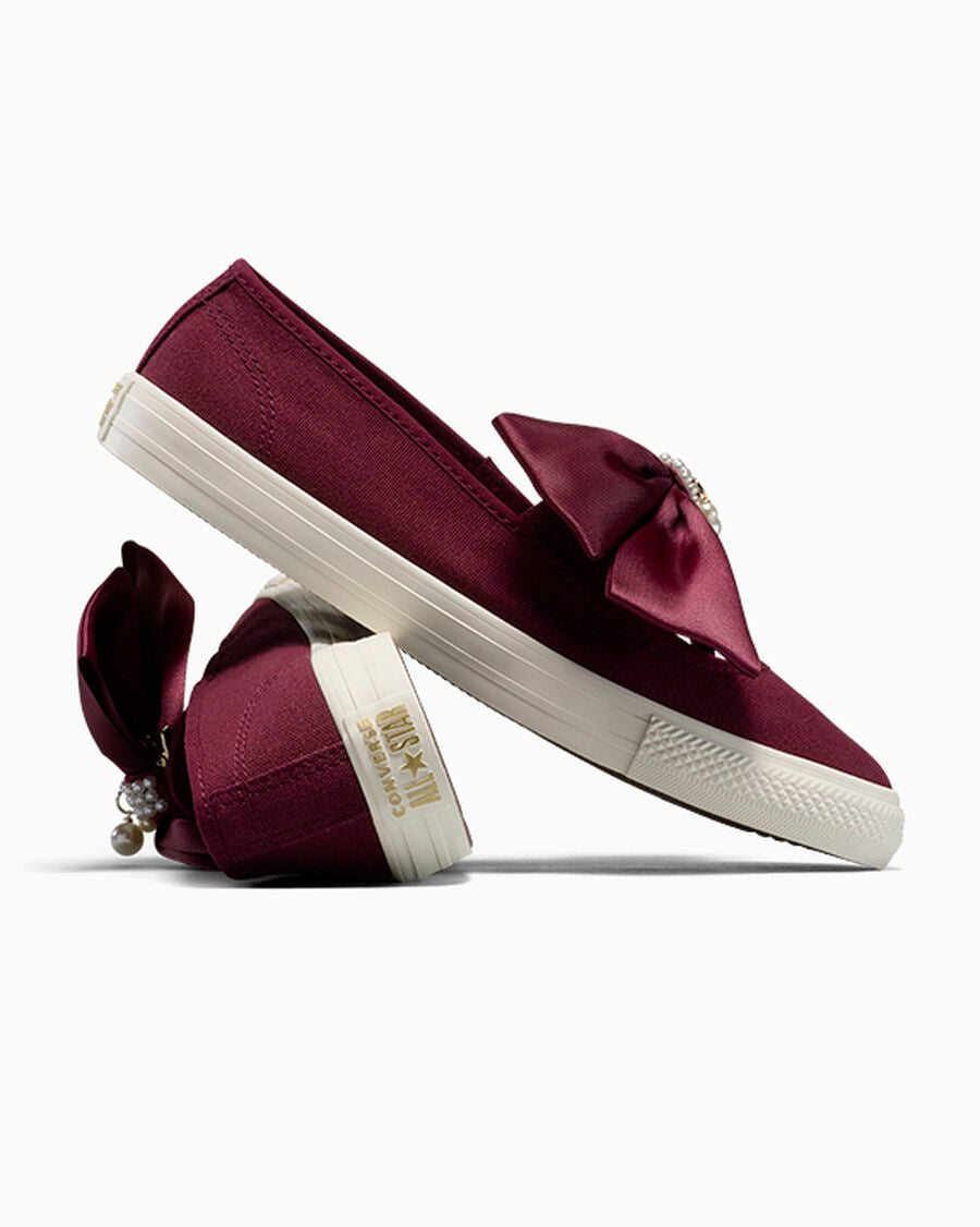 Women's Canvas Ballet Flat With Charms - Black - Deep Bordeaux/Egret/Gold