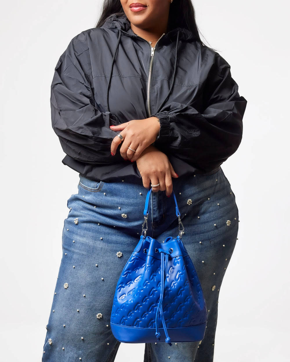 Large Vegan Leather Bucket Bag - Blue