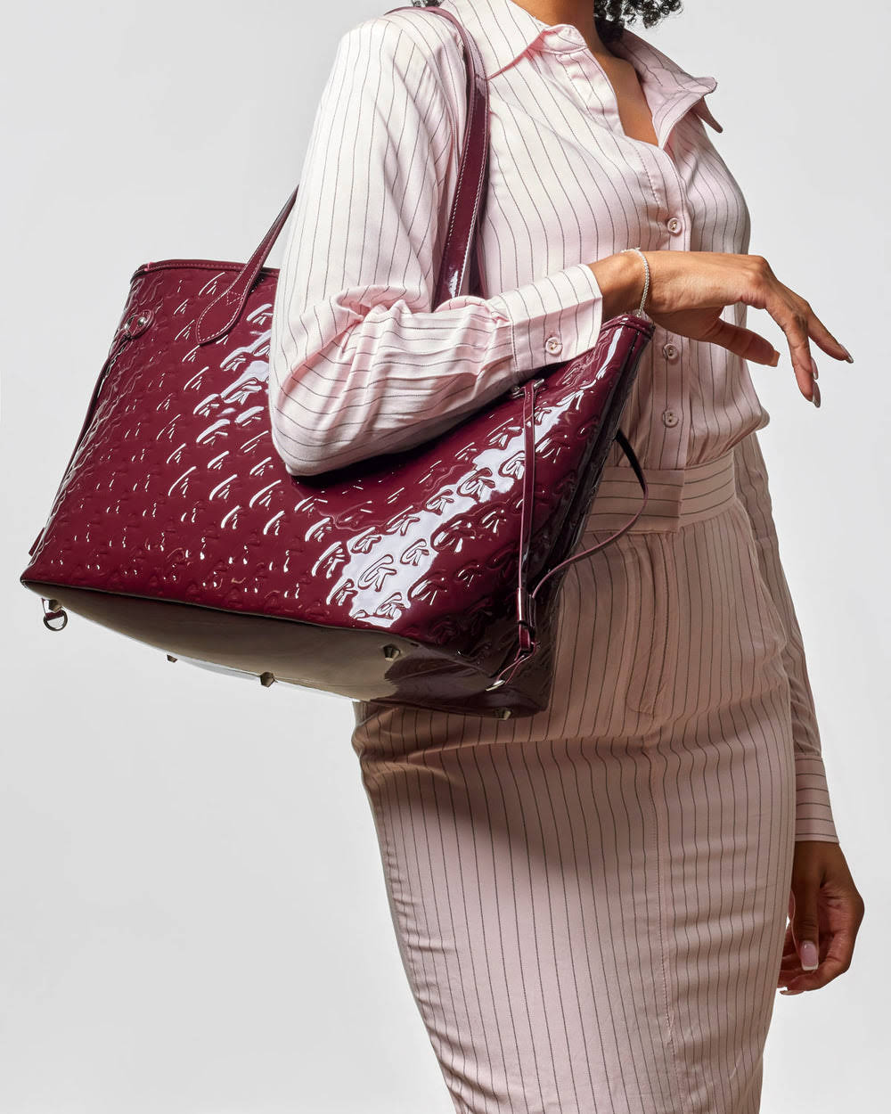 Vegan Leather Laptop Tote With Wristlet - Burgundy