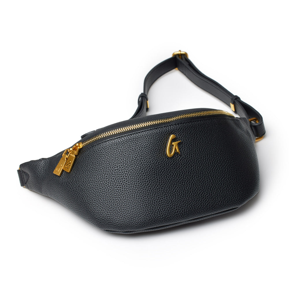 Textured Vegan Leather Belt Bag - Black