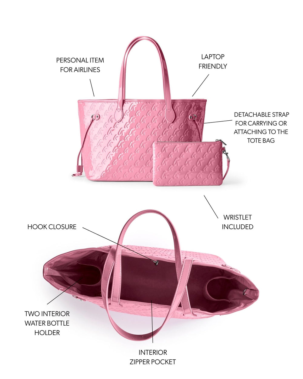 Vegan Leather Laptop Tote With Wristlet - Light Pink