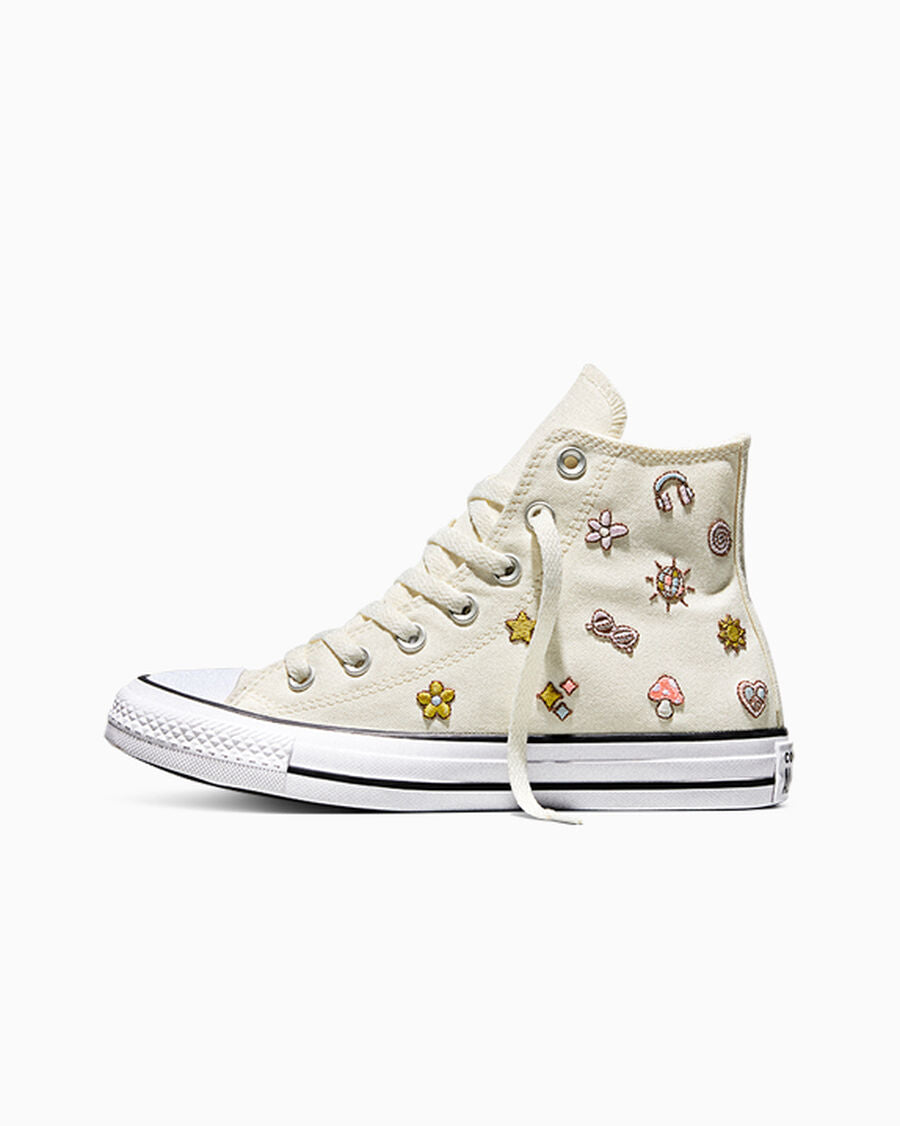 Women's Embroidered Canvas High-Top Sneaker - Egret/Fresh Cut/Unearthed