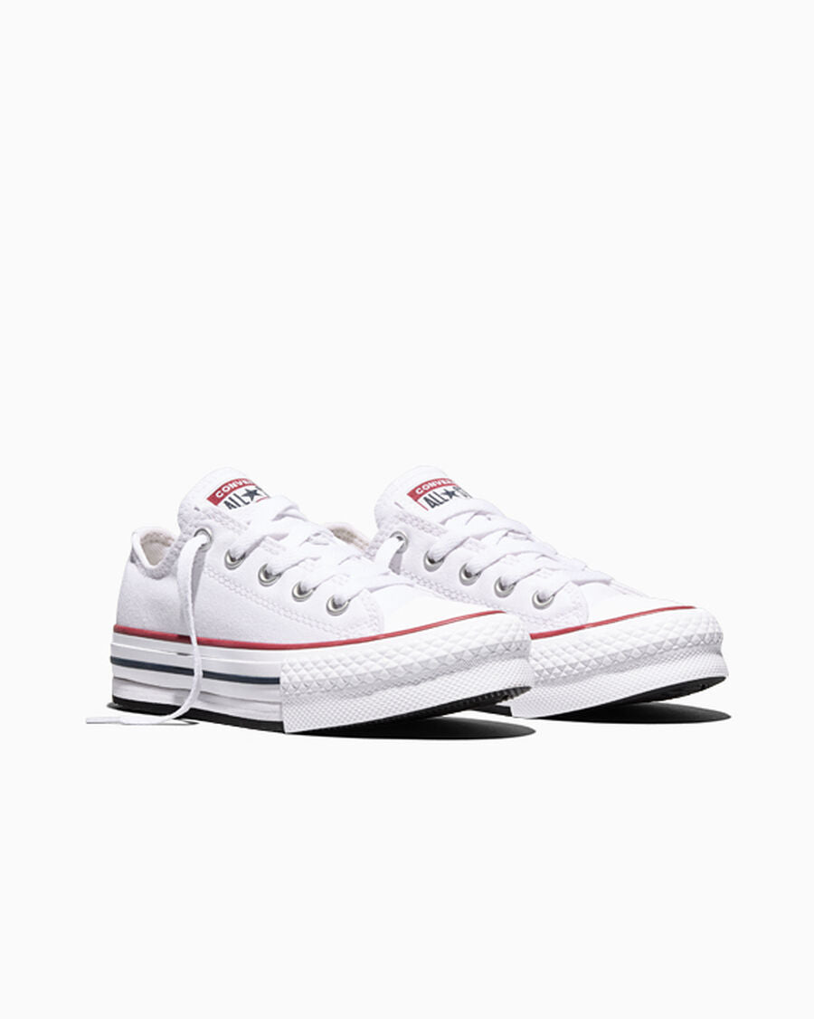 Kids Canvas Platform Low Top Sneaker - Black - White/Garnet/Navy