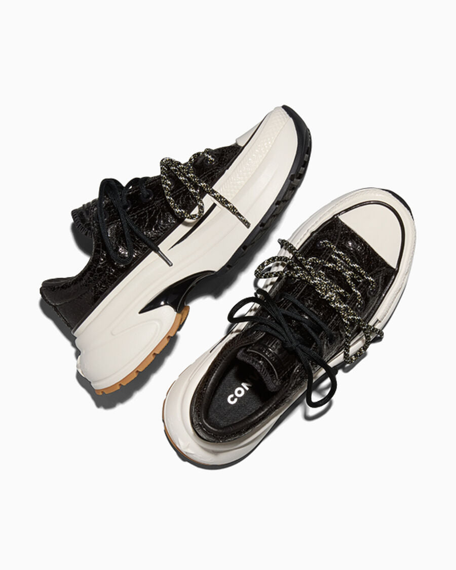 Crinkle Patent Platform Low Top Sneaker - Black/Egret/Light Gum Honey