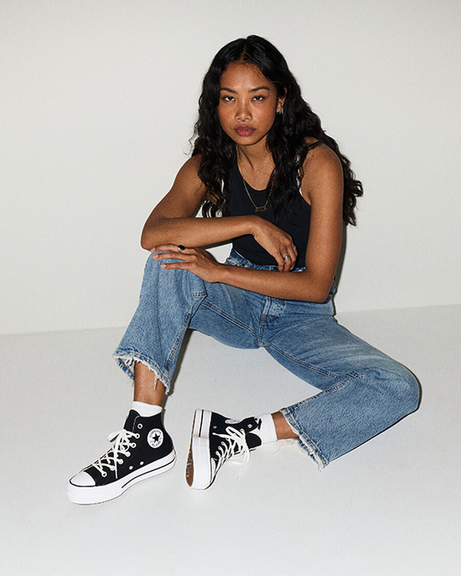 Canvas Platform High-Top Sneaker - Black/White/White