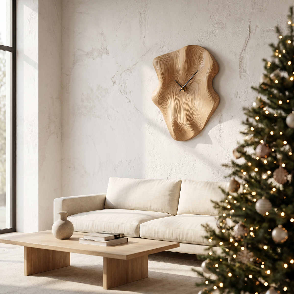Nature Inspired Wood Wall Clock with Artistic Live Edge Form for Living Room - view 5
