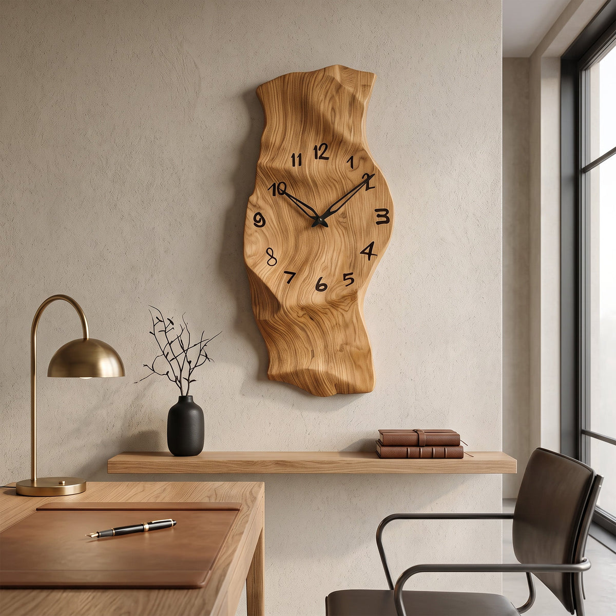Contemporary Wall Clock, Unique Vertical Abstract Wooden Clock - view 4