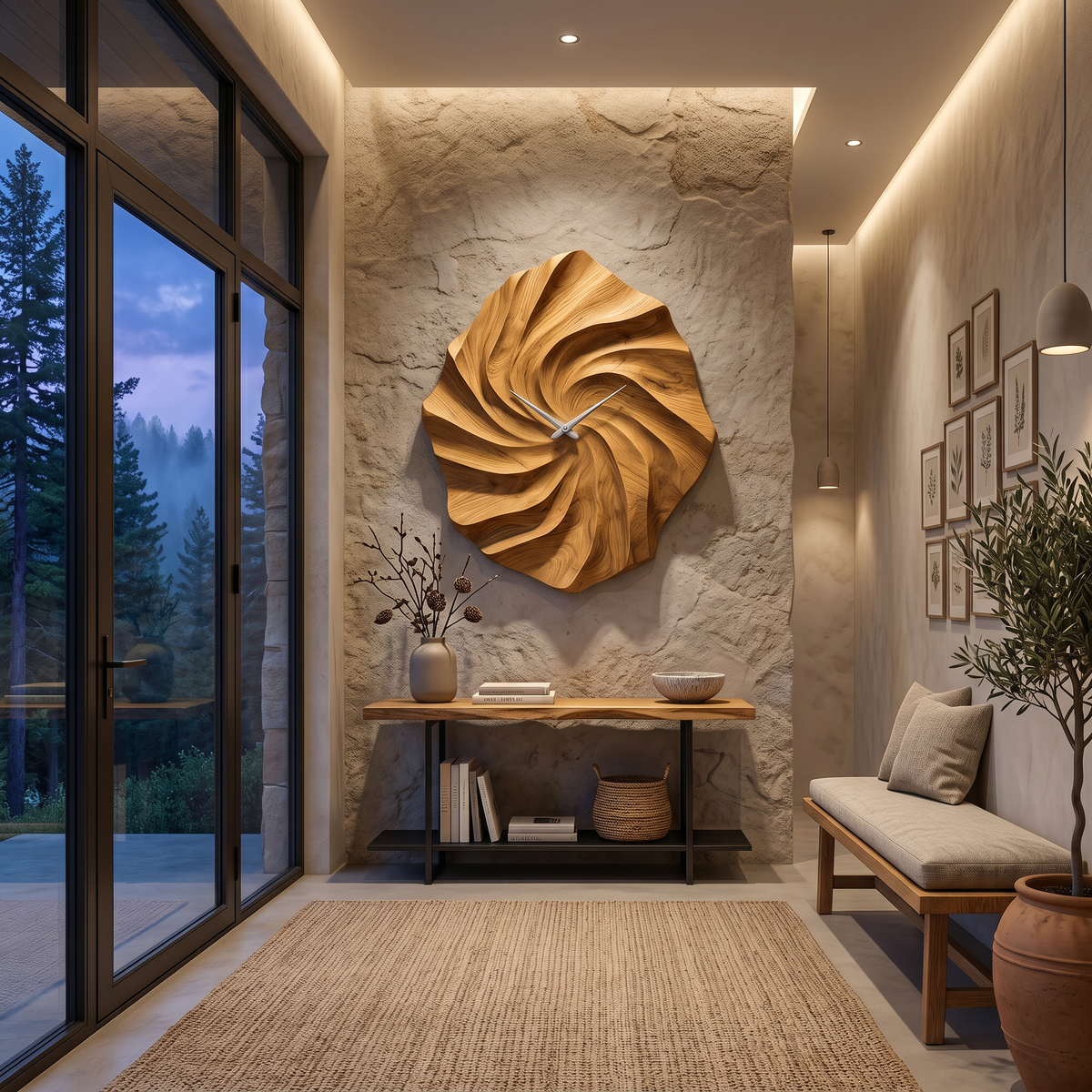 Artistic Wooden Wall Clock, Hand-Carved Ocean Wave 3D Wood Clock - view 5