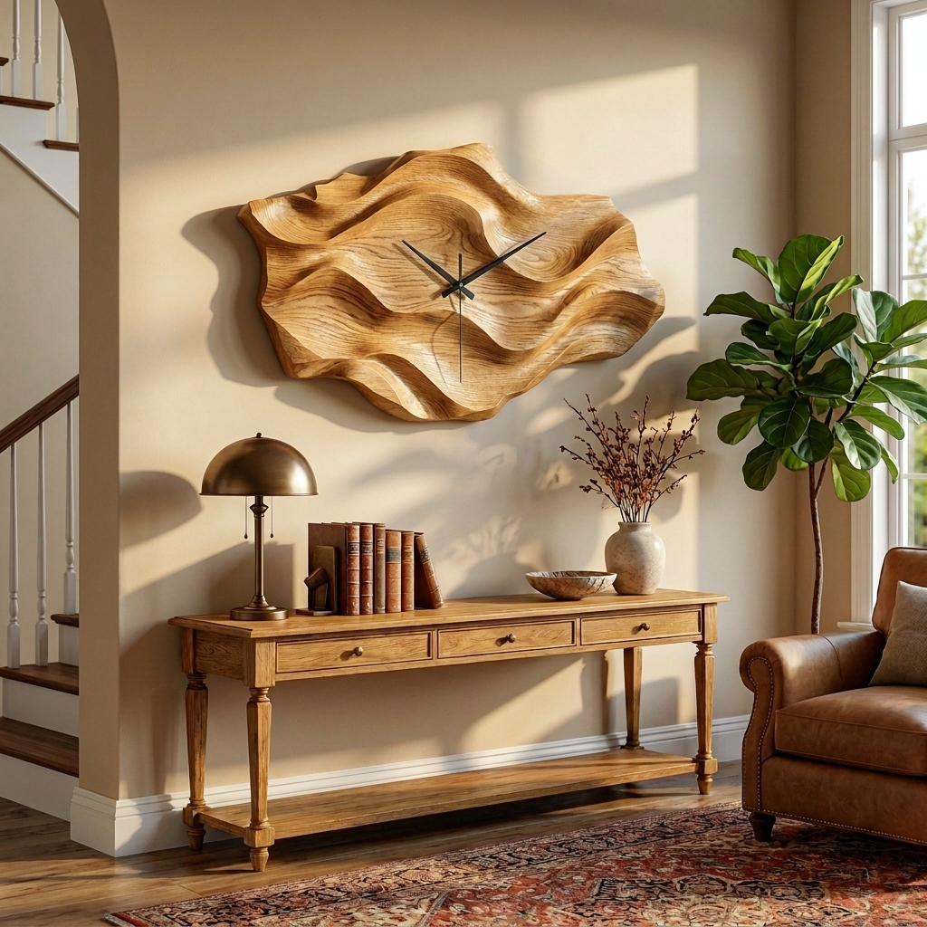 Artistic Wooden Wall Clock, Wavy Design Modern Abstract Wood Clock - view 5