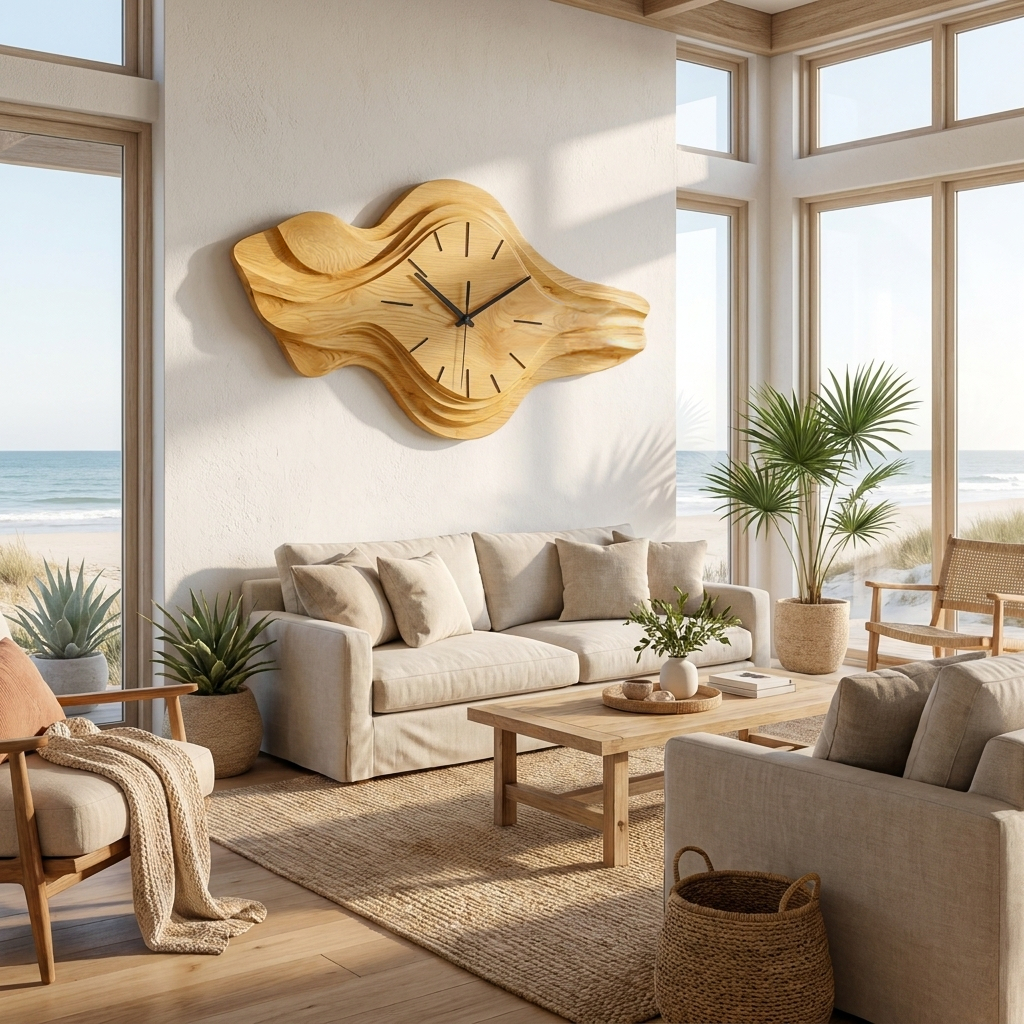 Organic Wooden Wall Clock, Sculptural Wave Design Wood Clock for Bedroom - view 5