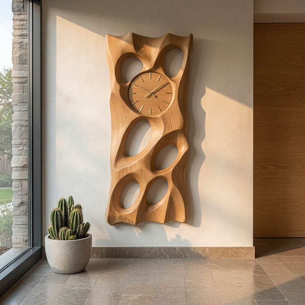 Wooden Wall Clock with Openwork Geometric Design - view 5