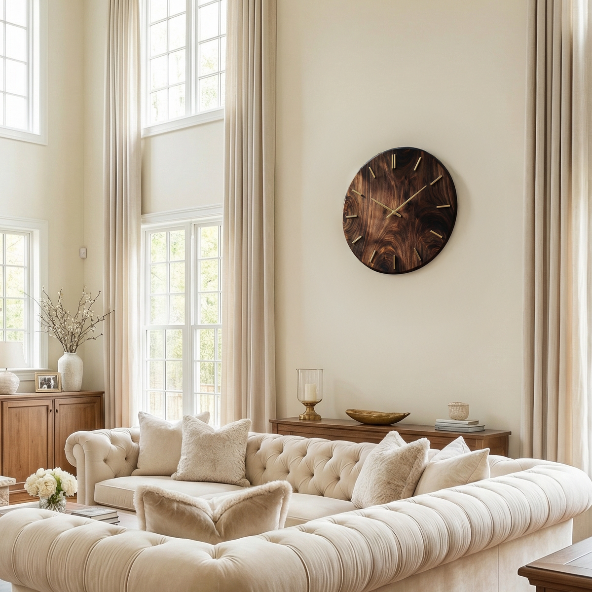 Modern Round Solid Wood Wall Clock Natural Wood Living Room - view 3