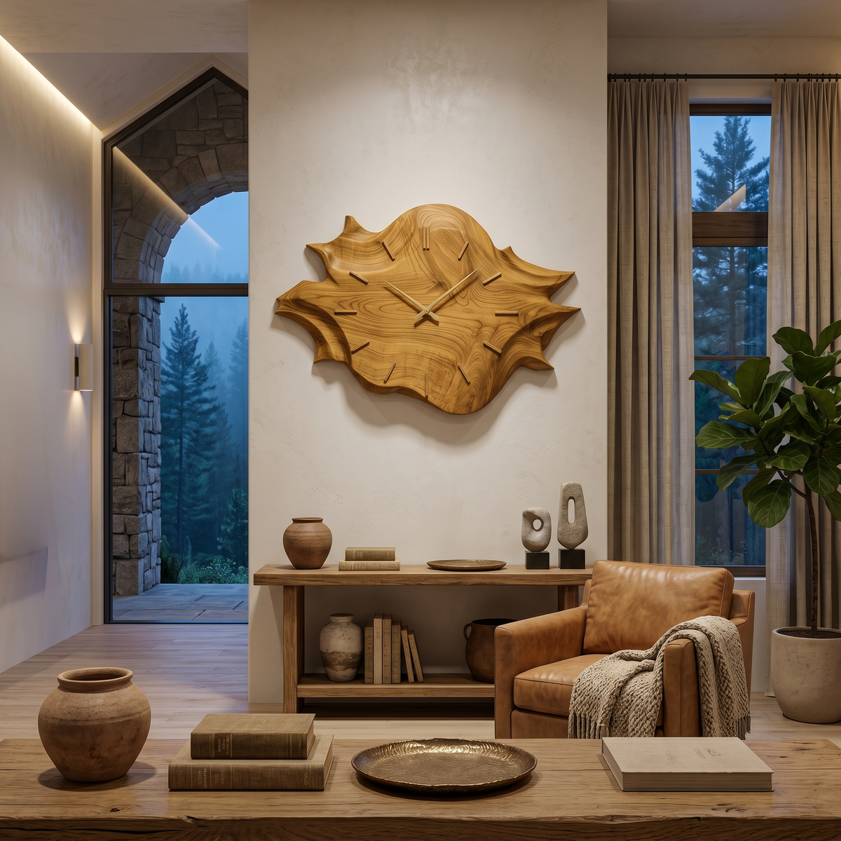 Artistic Wooden Wall Clock, Modern Abstract Carved Wood Clock - view 5