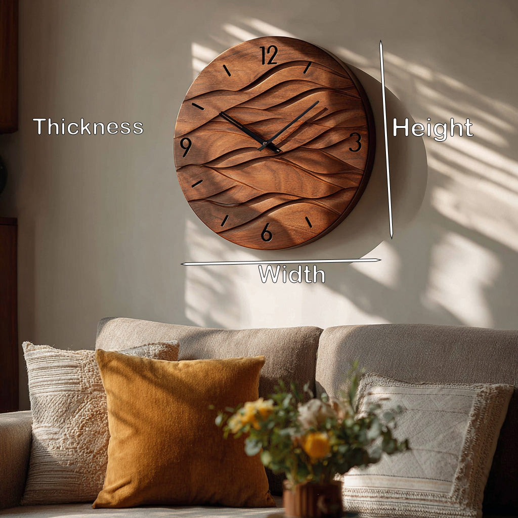Organic Modern Wood Wave Wall Clock, 3D Hand-Carved Fluid Abstract Clock - view 6