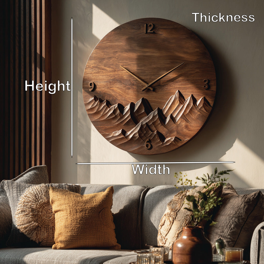 Modern Wall Clock Mountain Landscape, Handcrafted Wooden Hanging Art Timepiece - view 6