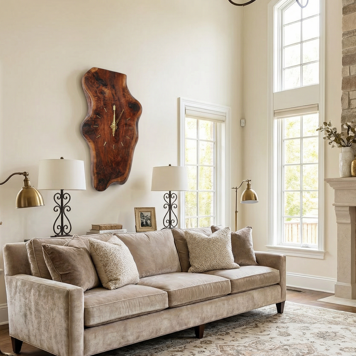 Natural Clock Wood Wall Solid Wood Living Room - view 4
