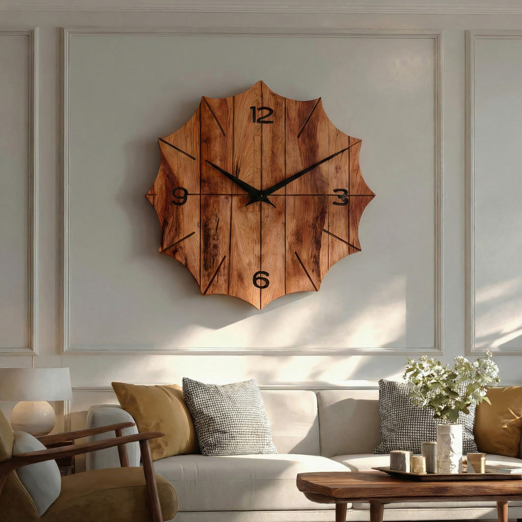 Organic Wooden Wall Clock, Handcrafted Solid Wood Floating Minimalist Timepiece - view 3