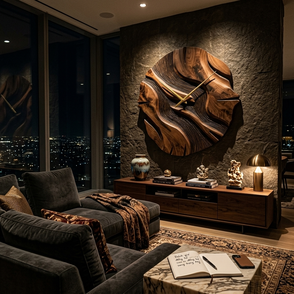 Organic Sculptural Wooden Wall Clock, Modern Abstract Hand-Carved Wood Clock - view 7