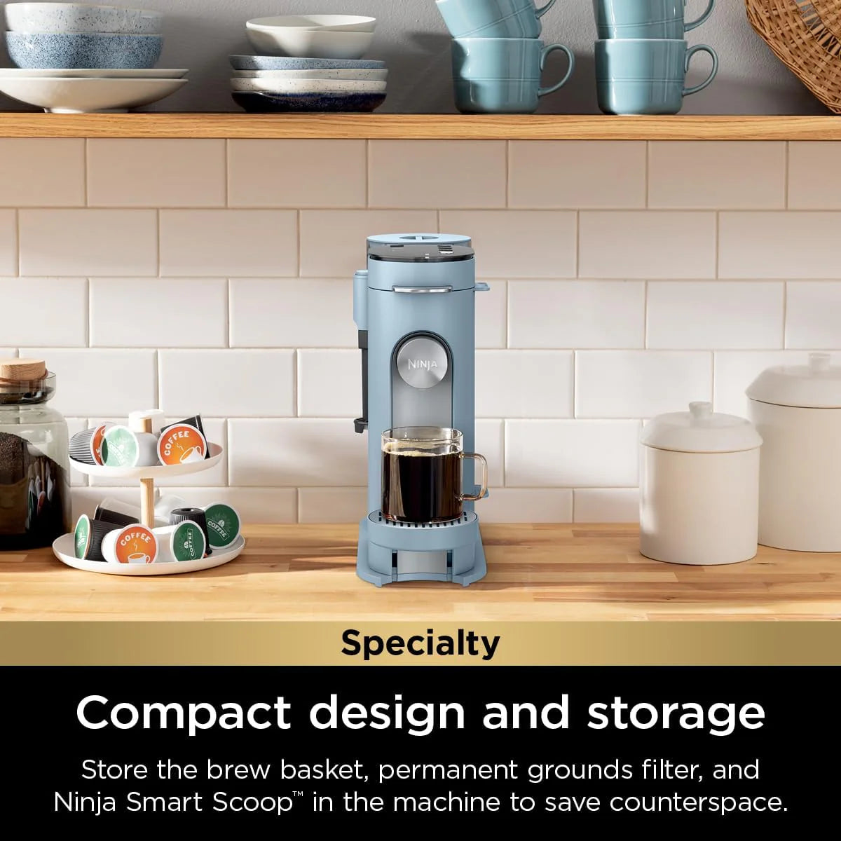 Ninja Pods & Grounds Single-Serve Coffee Maker, 56-oz. Reservoir, Stone - PB041ST