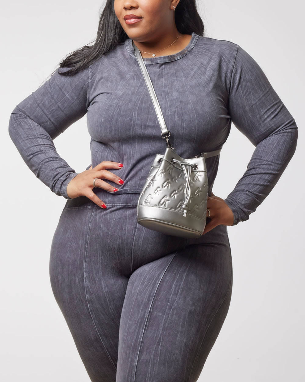Mini Vegan Leather Bucket Bag - Platinum