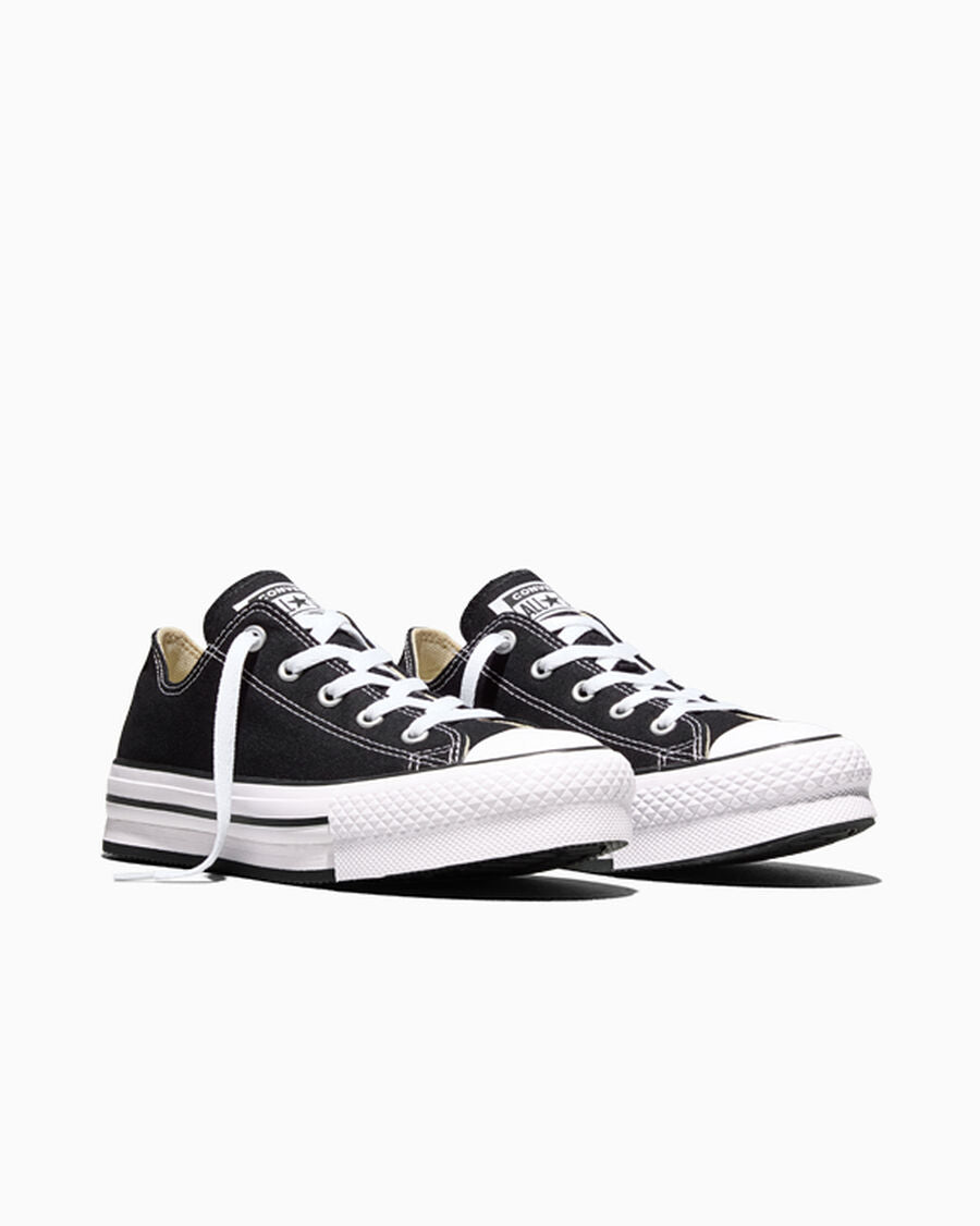 Kids Canvas Platform Low Top Sneaker - Black - Black/White/Black