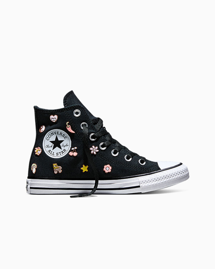 Women's Embroidered Canvas High-Top Sneaker - Black/New Found Bloom