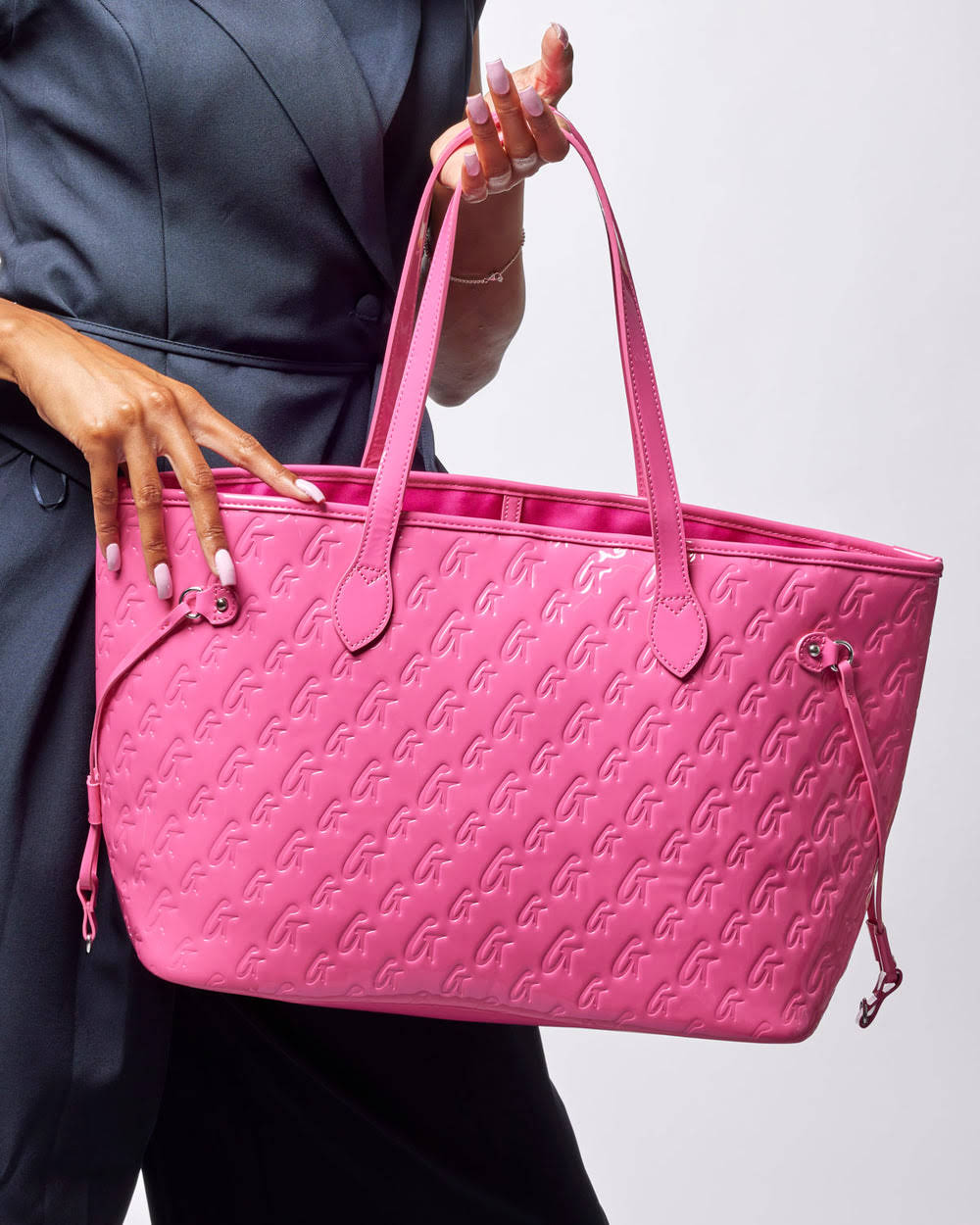 Mirrored Vegan Leather Tote - Hot Pink