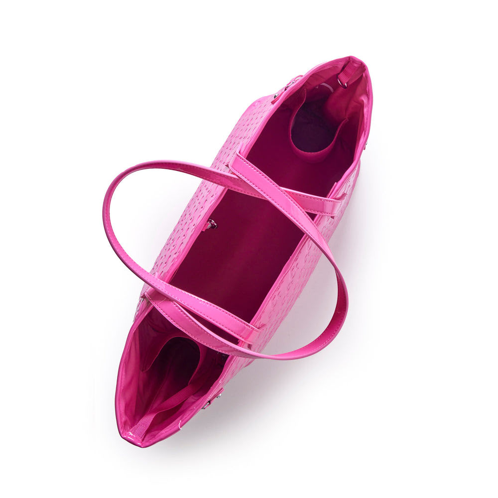 Vegan Leather Laptop Tote With Wristlet - Mirror Hot Pink