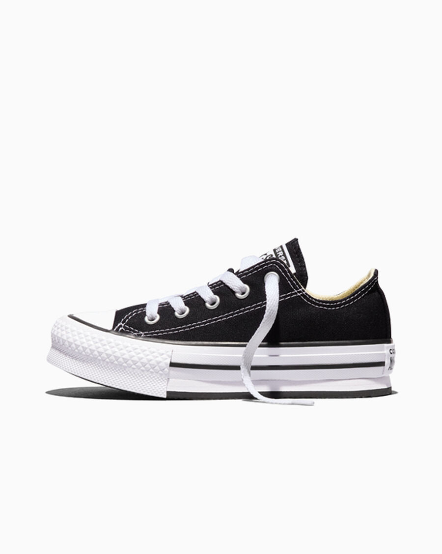 Kids Canvas Platform Low Top Sneaker - Black - Black/White/Black