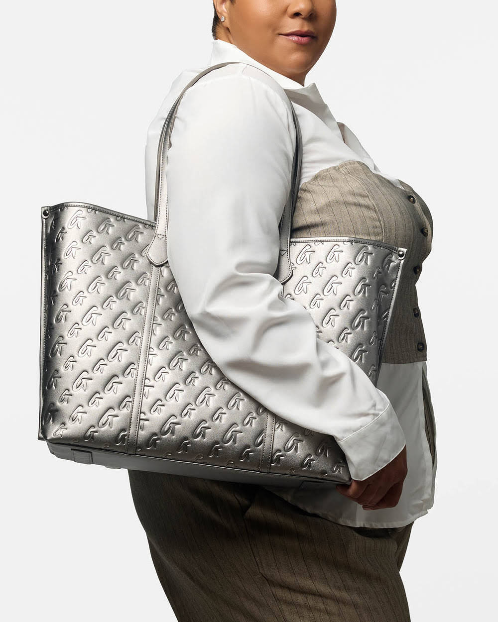 Extra Large Vegan Leather Tote - Platinum