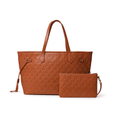 Vegan Leather Laptop Tote With Wristlet - Brown