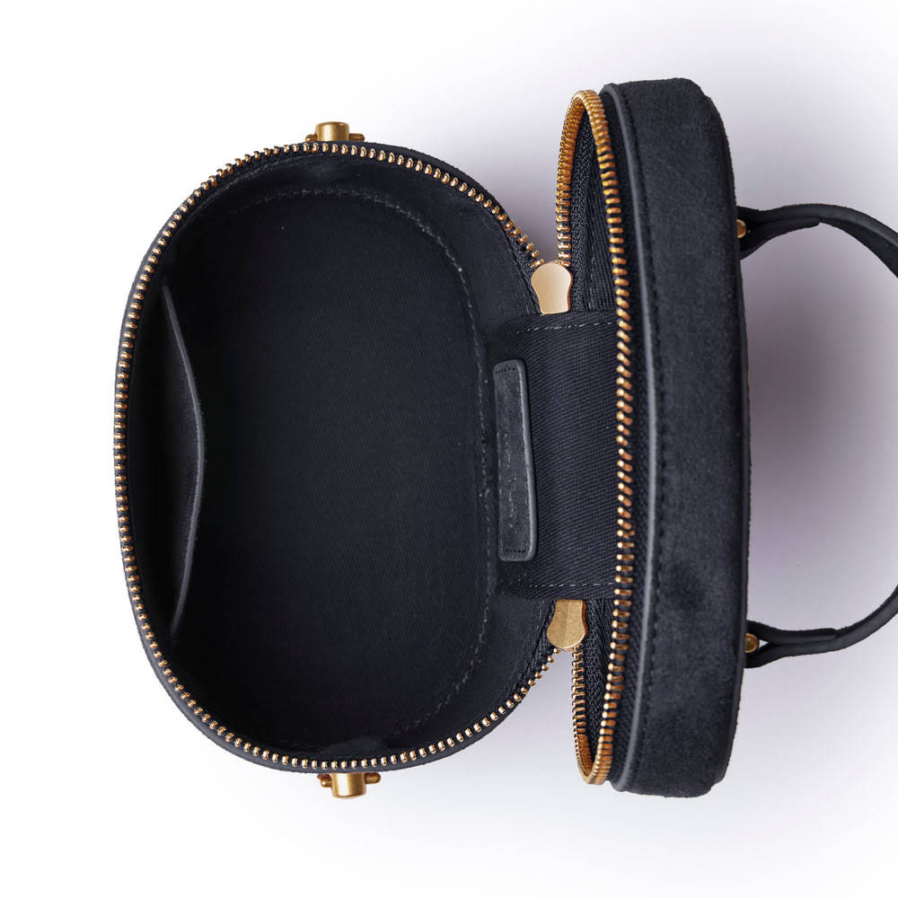 Mini Vegan Suede Top Handle Bag - Black