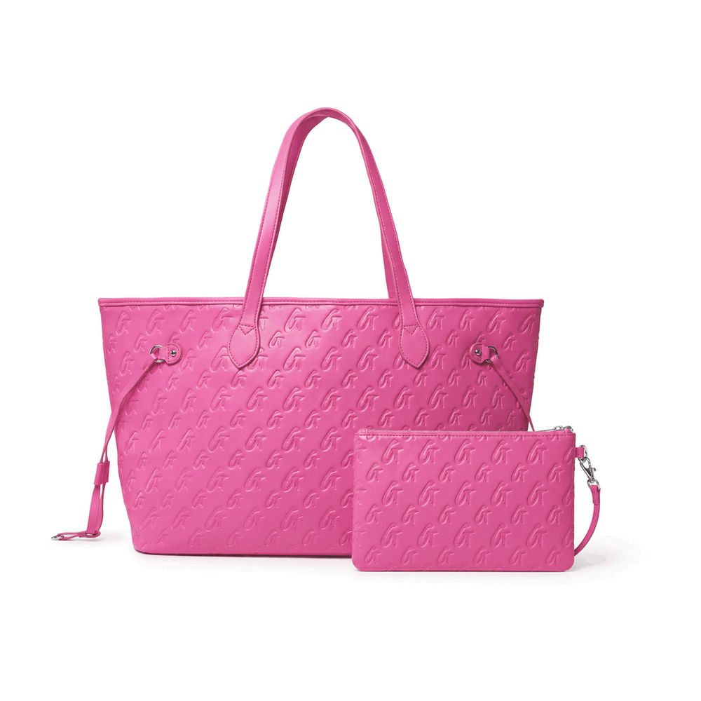 Vegan Leather Laptop Tote With Wristlet - Hot Pink