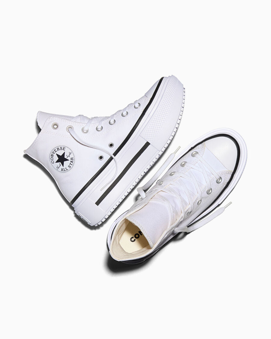 Double-Stack Canvas Platform High Top Sneaker - White/Black/White