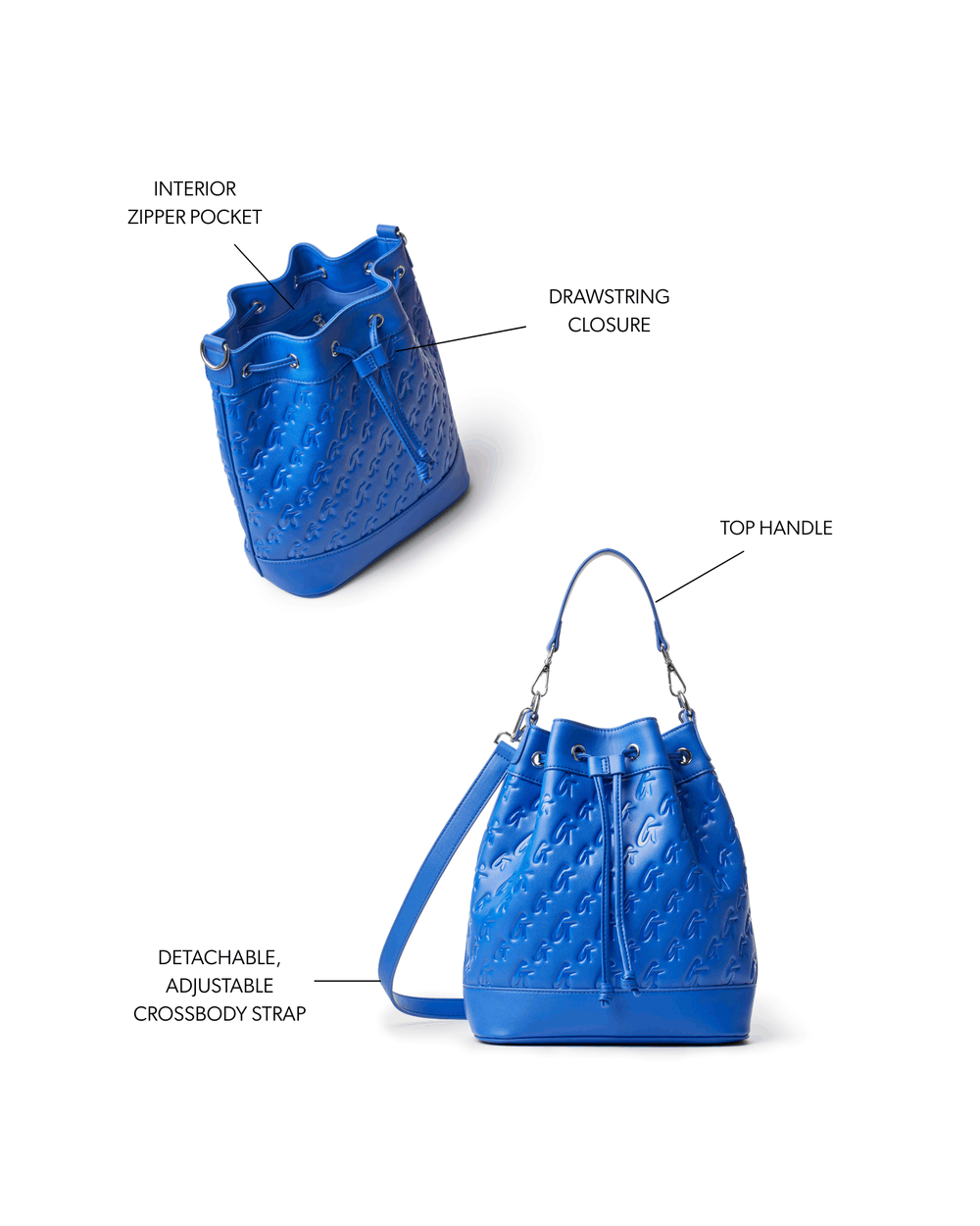 Large Vegan Leather Bucket Bag - Blue