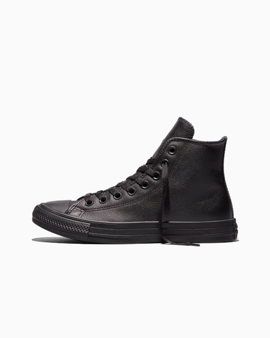 Leather High Top Sneaker - Black - Black Mono