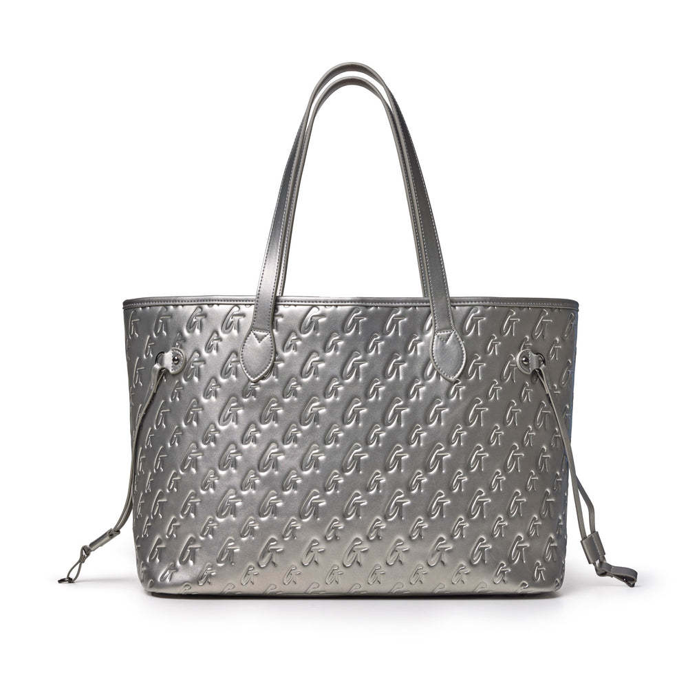 Vegan Leather Laptop Tote With Wristlet - Platinum
